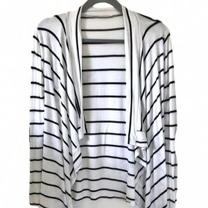 Elegant Striped Open Cardigan - Black and White